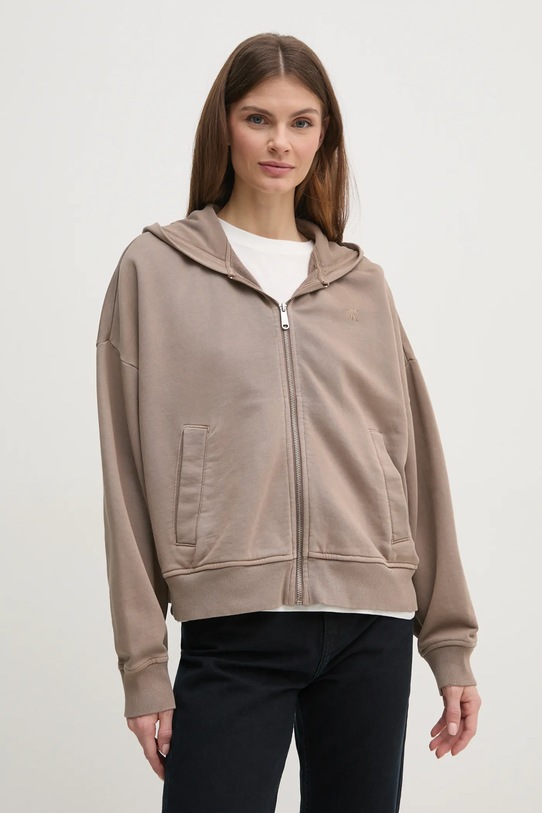 Бавовняна кофта Calvin Klein Jeans з капюшоном коричневий J20J224733