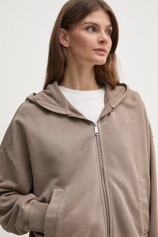 Bavlněná mikina Calvin Klein Jeans hnědá J20J224733