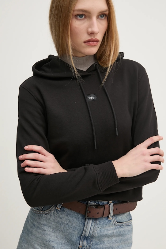 Calvin Klein Jeans bluza bawełniana z kapturem czarny J20J225085