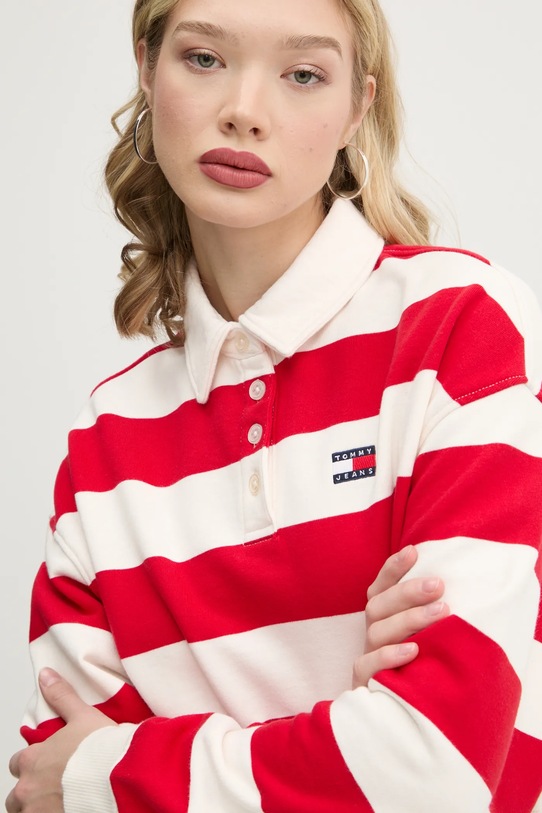 Памучен суичър Tommy Jeans червен DW0DW19409