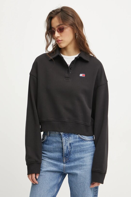 Tommy Jeans bluza bawełniana wzorzyste czarny DW0DW19409