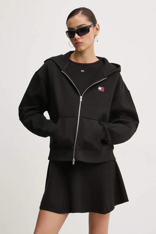 Бавовняна кофта Tommy Jeans з капюшоном чорний DW0DW19412