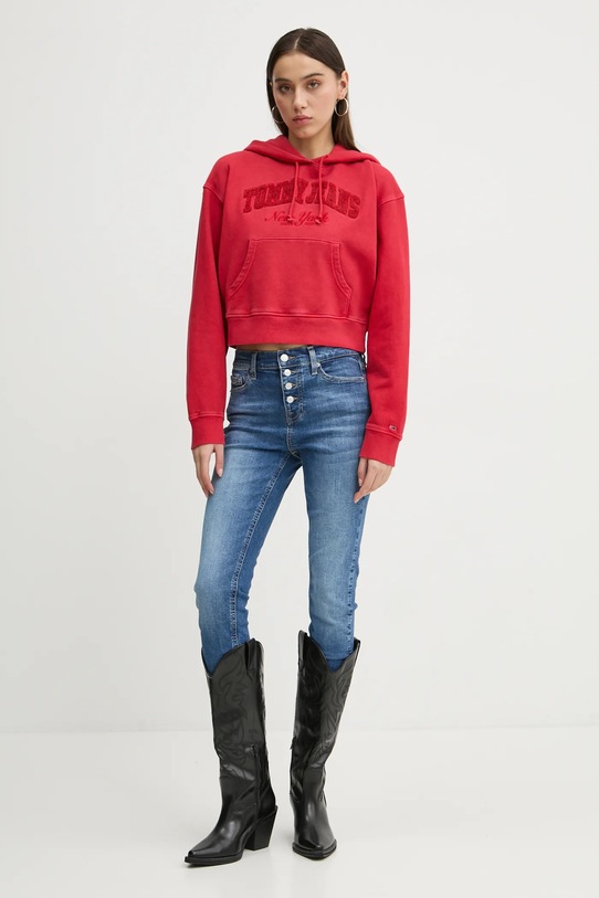 Tommy Jeans hanorac de bumbac DW0DW19413 rosu SS25