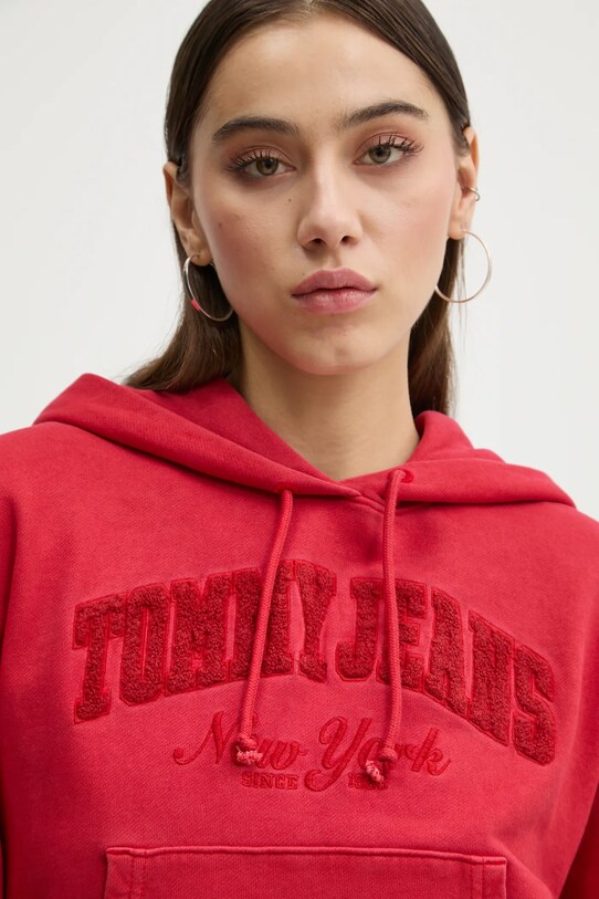 Bavlnená mikina Tommy Jeans červená DW0DW19413