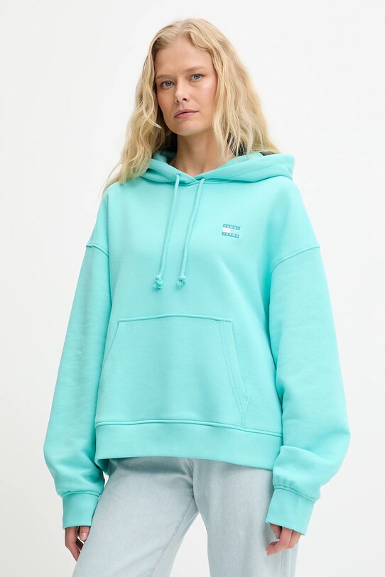 Pamučna dukserica Tommy Jeans tirkizna DW0DW19414