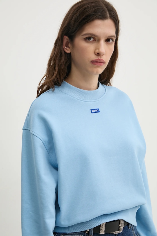 Pamučna dukserica Hugo Blue natpis plava 50534344