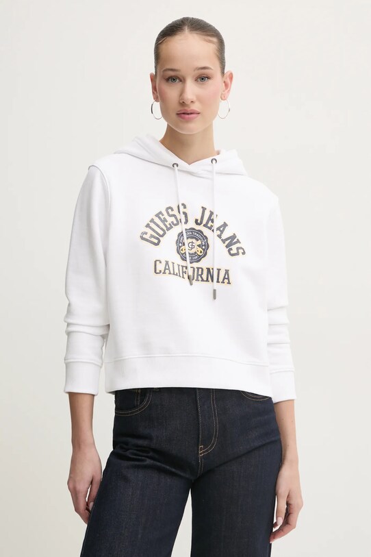 Хлопковая кофта Guess Jeans с капюшоном белый W5RQ29.K68I4
