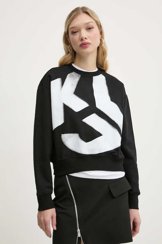 Βαμβακερή μπλούζα Karl Lagerfeld Jeans χωρίς κουκούλα μαύρο A1W20022