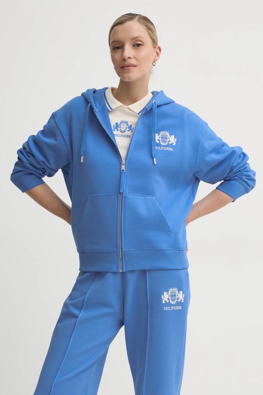 Bavlněná mikina Tommy Hilfiger s kapucí modrá WW0WW43850