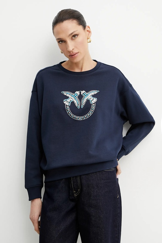 Βαμβακερή μπλούζα Pinko χωρίς κουκούλα σκούρο μπλε 100534.A2G8