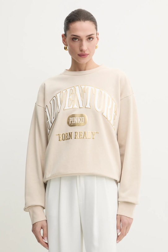 Pinko hanorac de bumbac print bej 104618.A2CZ