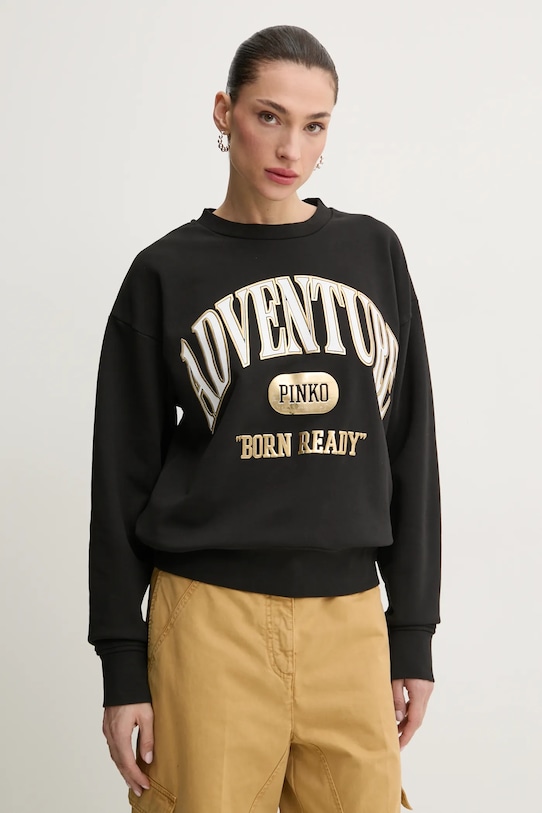 Βαμβακερή μπλούζα Pinko χωρίς κουκούλα μαύρο 104618.A2CZ