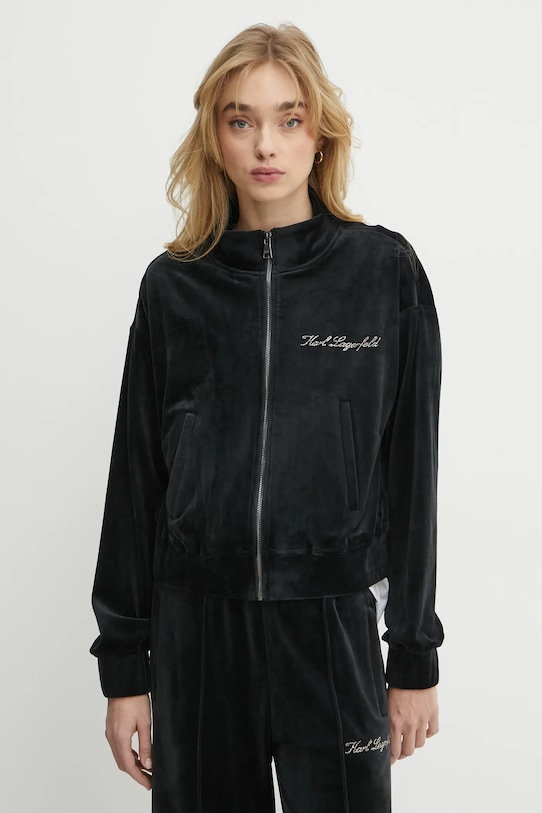 Dukserica od velura Karl Lagerfeld bez kapuljače crna A1W44005