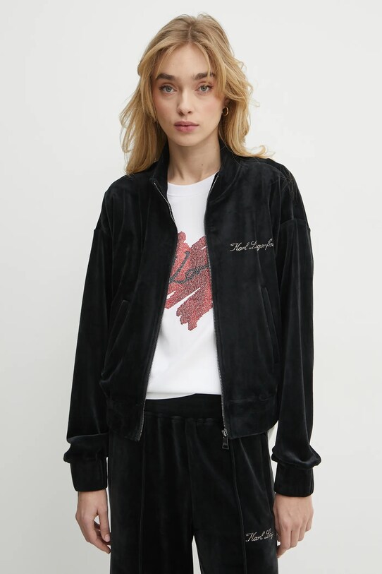 Karl Lagerfeld bluză din velur negru A1W44005