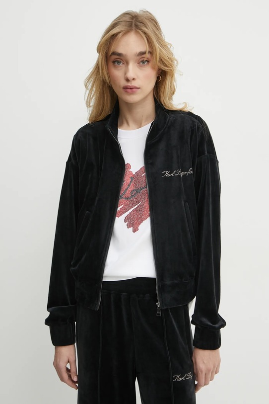 Dukserica od velura Karl Lagerfeld crna A1W44005
