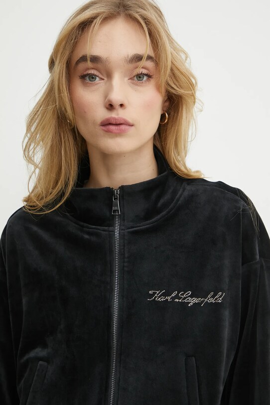 Dukserica od velura Karl Lagerfeld A1W44005 crna