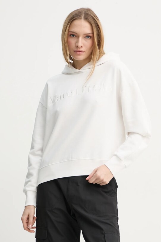 Bavlněná mikina Marc O'Polo s kapucí bílá 502407354165