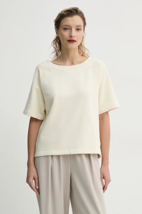Памучна тениска Marc O'Polo свободна бежов 503417354139