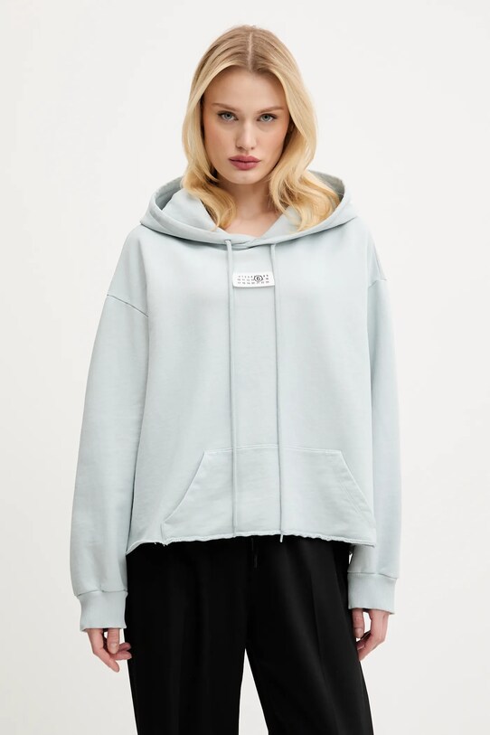 Bavlněná mikina MM6 Maison Margiela s kapucí modrá S52GU0235