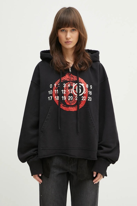 Хлопковая кофта MM6 Maison Margiela с капюшоном чёрный S62GU0136