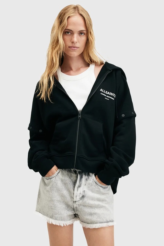 Pamučna dukserica AllSaints OMNIUM pamuk crna W138JB