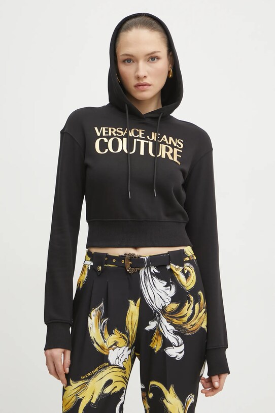Бавовняна кофта Versace Jeans Couture з капюшоном чорний 78HAIT01.CF01T