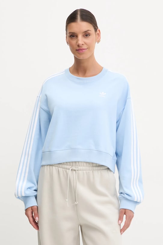 Mikina adidas Originals 3S CROP SWEAT bez kapucne modrá JC8141