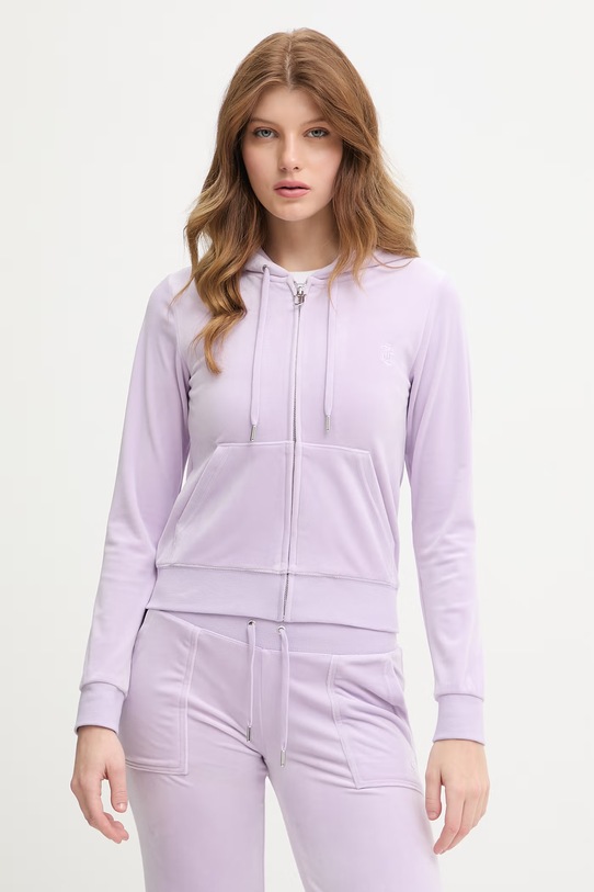 Odzież Juicy Couture bluza rozpinana z kapturem damska bawełniana ROBERTSON CLASS JCAP176 fioletowy