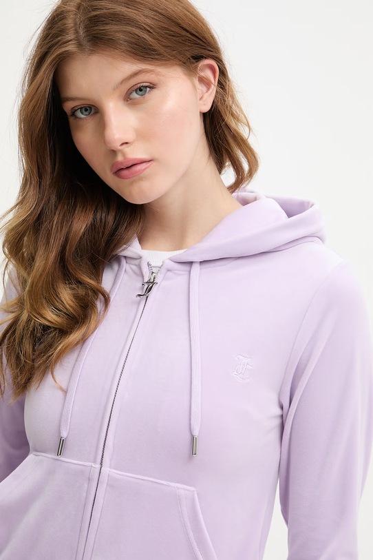 Juicy Couture bluza rozpinana z kapturem damska bawełniana ROBERTSON CLASS fioletowy JCAP176