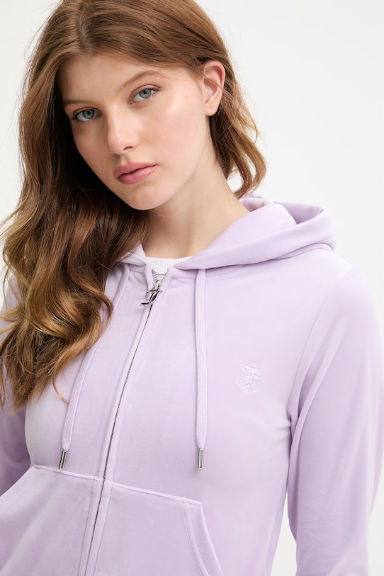Juicy Couture bluza rozpinana z kapturem damska bawełniana ROBERTSON CLASS fioletowy JCAP176