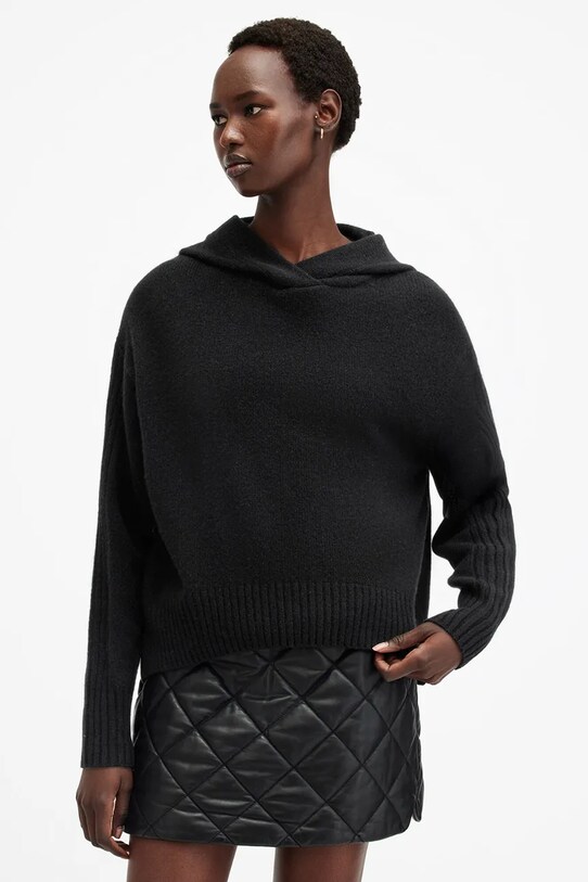 Шерстяна кофта AllSaints INES з капюшоном чорний W074KB