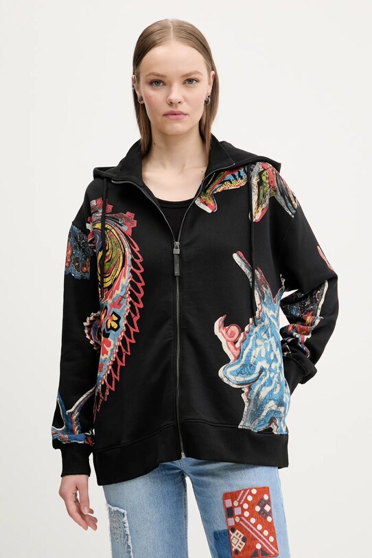 Βαμβακερή μπλούζα Desigual MELTED PAISLEYS βαμβάκι μαύρο 25SWSK01