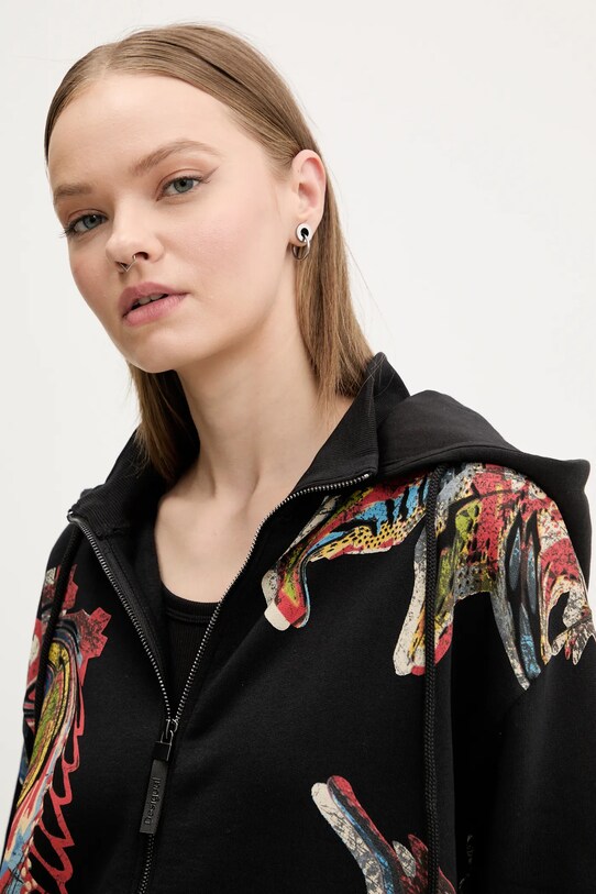 Βαμβακερή μπλούζα Desigual MELTED PAISLEYS μαύρο 25SWSK01