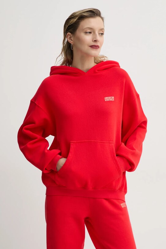 American Vintage bluza z kapturem czerwony IZU03DE25