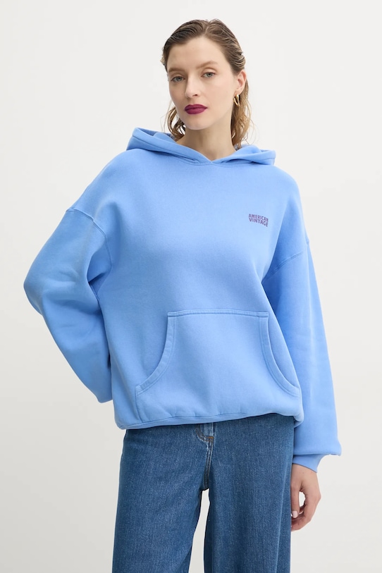 American Vintage bluza z kapturem niebieski IZU03DE25