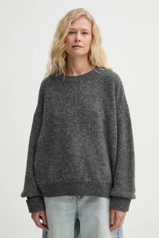 American Vintage sweter wełniany okrągły szary VITO18EE25