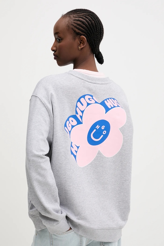 Памучен суичър Hugo Blue памук сив 50537246