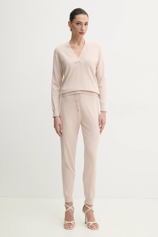 Liu Jo pantaloni de trening cu amestec de lână TA5027.MS025 bej SS25