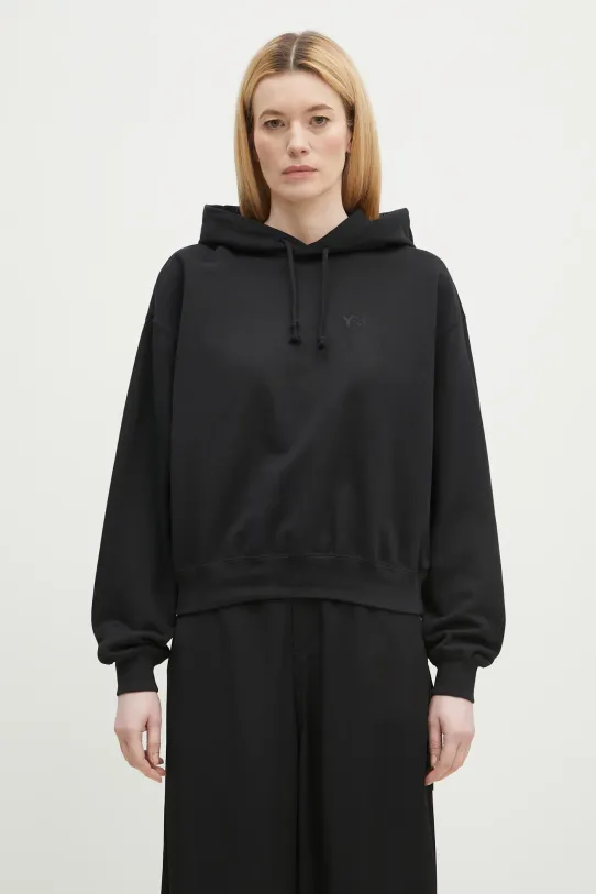 Хлопковая кофта Y-3 French Terry Boxy Hoodie с капюшоном чёрный JX7373