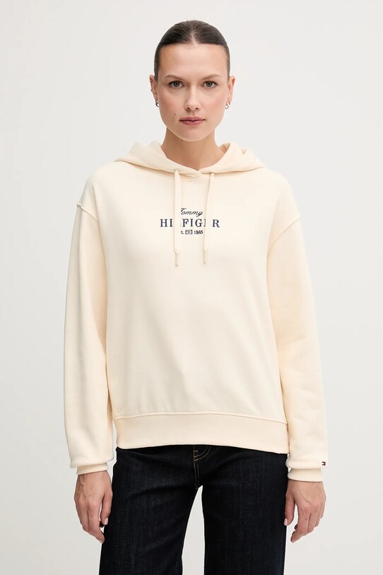 Памучен суичър Tommy Hilfiger памук бежов WW0WW45528