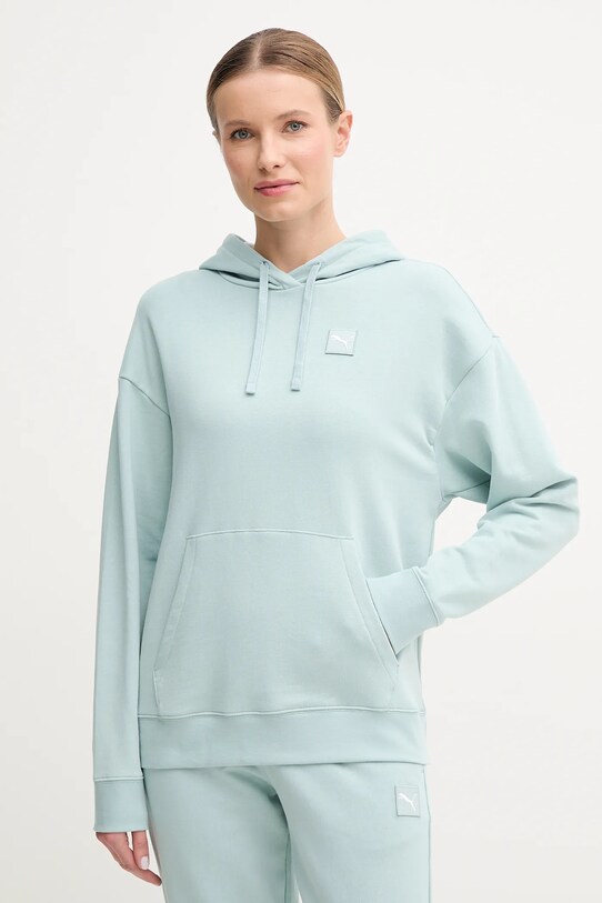 Puma bluza bawełniana z kapturem turkusowy 685018