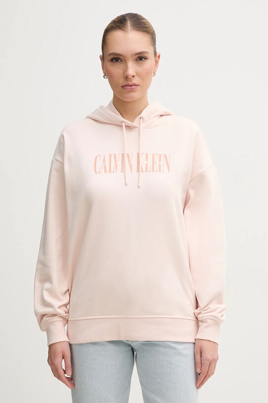 Бавовняна кофта Calvin Klein Jeans з капюшоном рожевий J20J225579