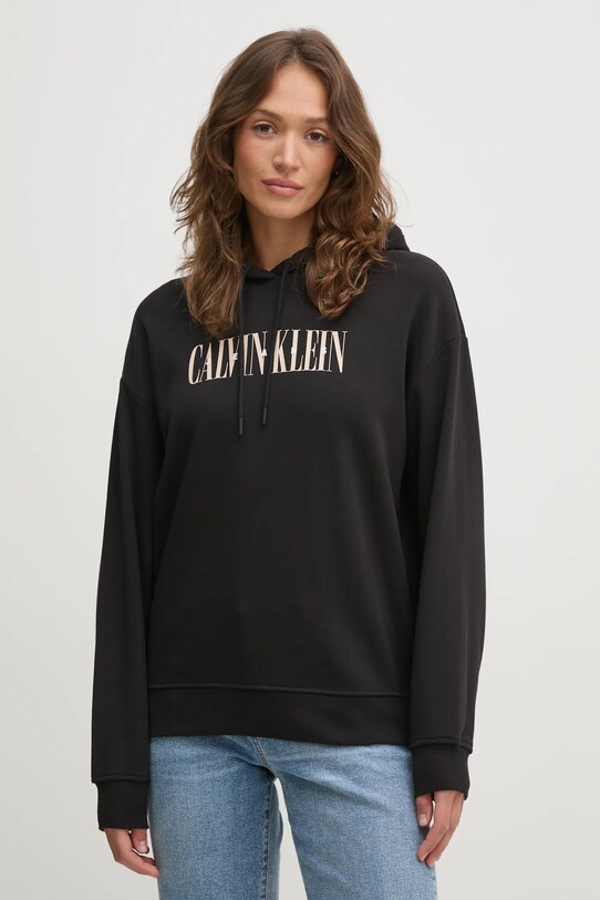 Бавовняна кофта Calvin Klein Jeans з капюшоном чорний J20J225579