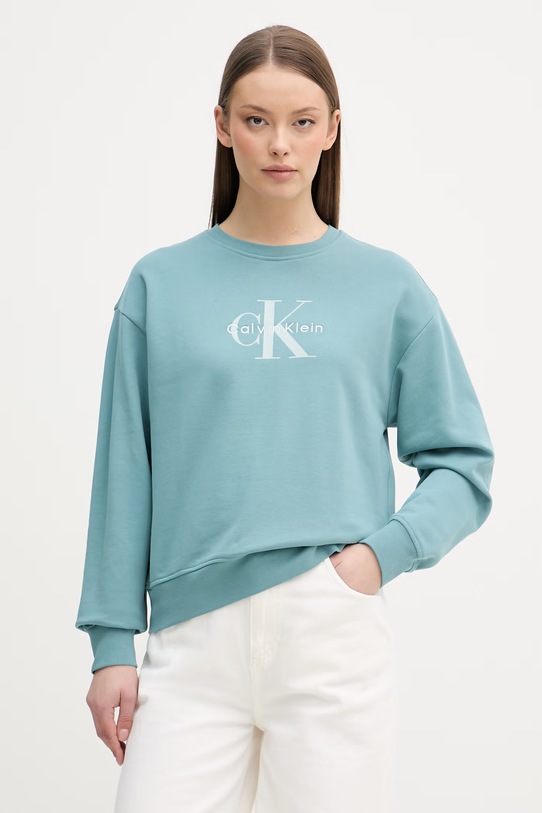 Calvin Klein Jeans bluza damska z bawełną turkusowy LV047B234G