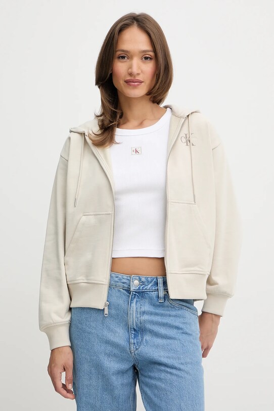 Calvin Klein Jeans bluza z kapturem beżowy LV047B270G