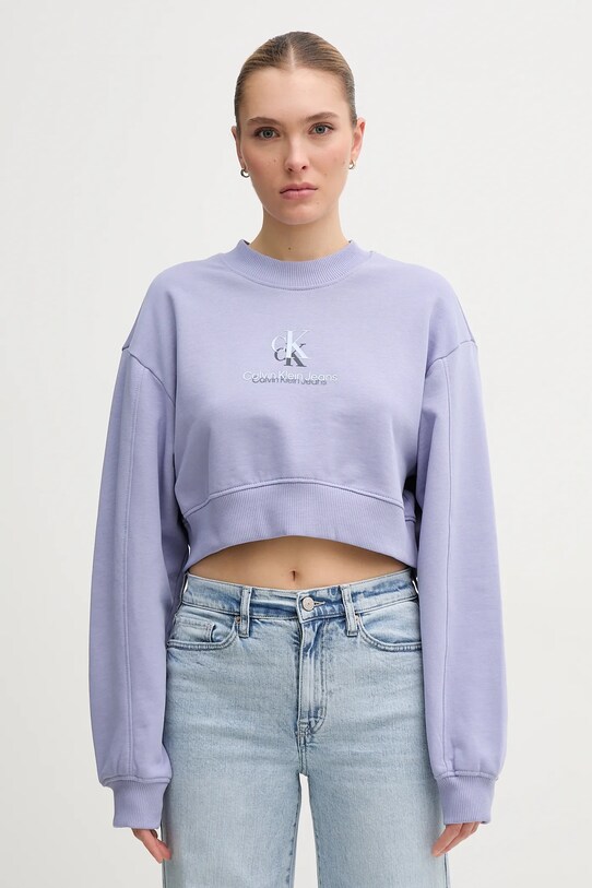 Calvin Klein Jeans bluza bawełniana nadruk fioletowy J20J225544