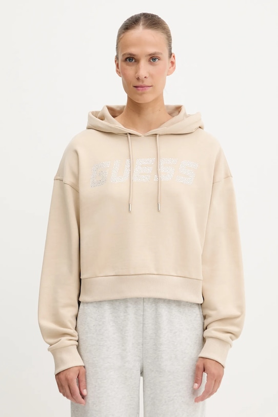 Guess bluza bawełniana PRIMULA z kapturem beżowy V5GQ09.KCRP0
