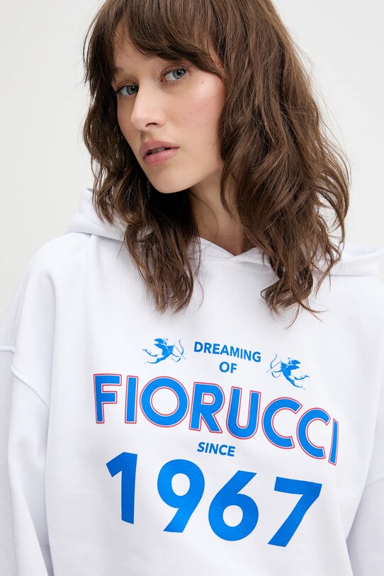 Fiorucci hanorac de bumbac Dreaming 1967 Print Boxy Fit Cropped Hoodie alb W01SMSHO269CJ05WH01
