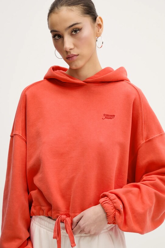 Памучен суичър Tommy Jeans оранжев DW0DW20314
