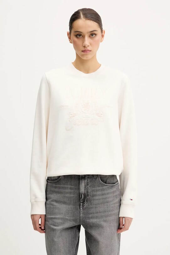 Памучен суичър Tommy Jeans памук бежов DW0DW20637